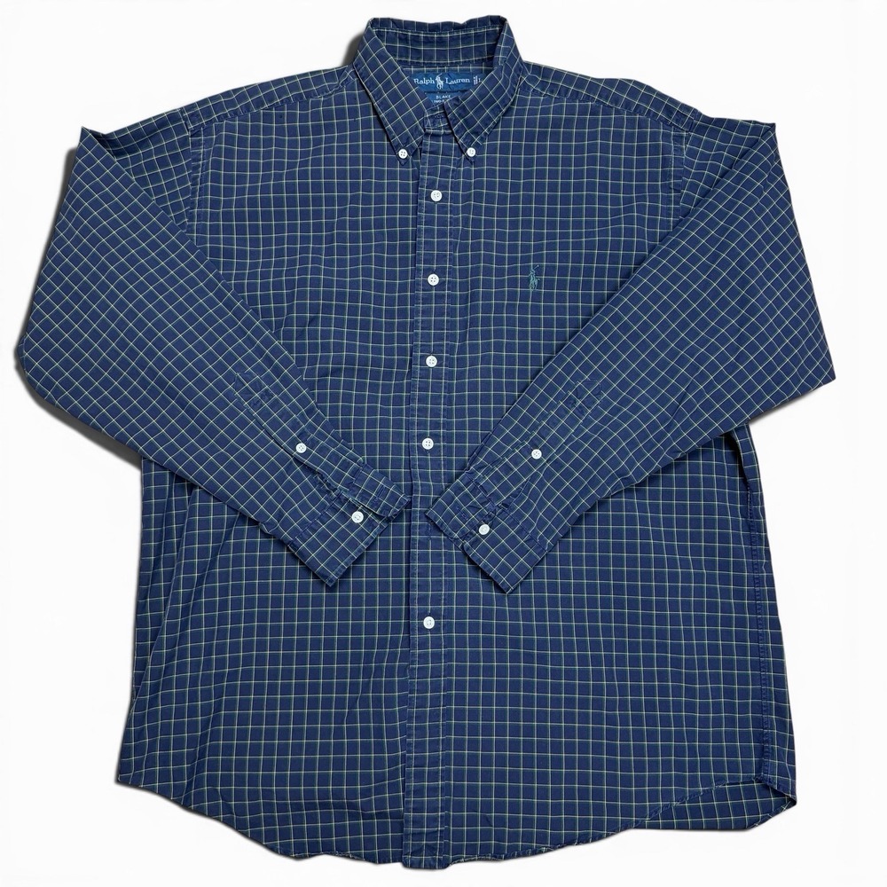 VTG Ralph Lauren Blake Shirt Mens Large Blue Green Plaid Button Down 90s Preppy - Picture 2 of 10